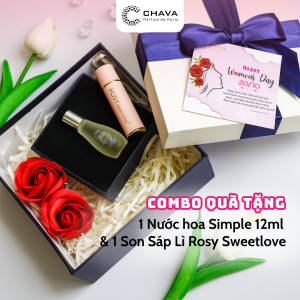 Hộp quà tặng mẹ hộp 1 nước hoa SIMPLE 12ML  1 SON SÁP LÌ ROSY SWEET LOVE - CHAVA