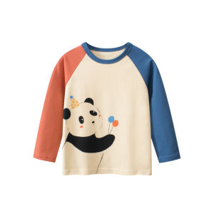 27Kids Autumn New Cartoon Panda Childrens Long Sleeve T-shirt Base Layer Trendy Clothes 100% Cotton round Neck Print Kids