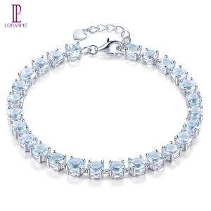 Silver 925 Original Natural Sky Blue Topaz Gemstone Bracelet Fashion  Jewelry Women Birthday Gifts