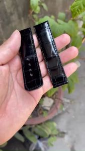 Dây đồng hồ da cá sấu vân Bụng (vân đốt tre) Màu Đen Dùng cho khóa giấu dây thời trang nhiều size Tặng kèm dụng cụ thay dây chốt Không Kèm Khóa