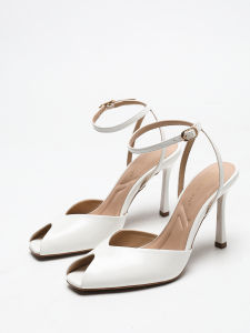 Chic Square-Toe Leather Peep-Toe Slingback Stiletto Heels Stylish Fashion Footwear