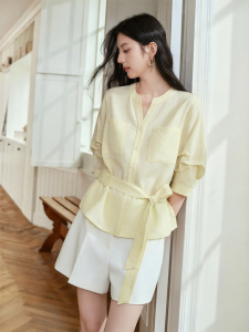 OSA | V-Neck Tie Waist Shirt Three Quarter Sleeve Breathe Easy Lightweight