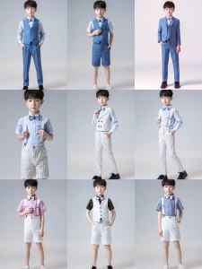 ชุดสูทลายสก๊อตสีฟ้าสำหรับเด็กชุดออกงานเด็กผู้ชายชุดสูทเด็กผู้ชายลายดอกไม้ใส่ในงานแต่งงานฤดูใบไม้ร่วงแบบเดินแบบนางแบบสไตล์อังกฤษ