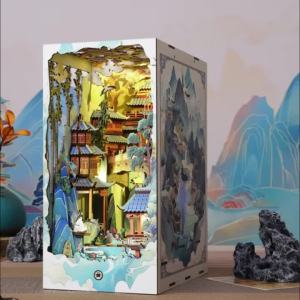 DIY Book Nook Shelf Insert Casa Miniature Doll House Kit Toys Home Dollhouse Bookends Furniture Wooden Bookshelf Christmas Gifts