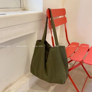 South Korea Ins Minimalist Solid Color Canvas Bag Large Capacity Washing Retro Tote Bag Bag Shopping Bag Shoulder Bag for Women