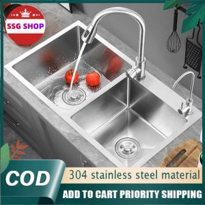 SSG Kitchen sink SUS304 stainless steel nano sink silver double basin sink optional faucet package
