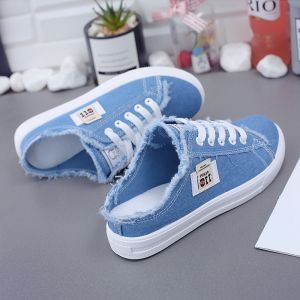 Womens Flat Canvas Slip-On Shoes Spring Autumn New Style Korean Version All-Match Low Cut round Toe Rubber Sole Sneakers