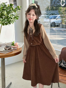 ชุดเดรสเด็กผู้หญิง ฤดูใบไม้ผลิ ฤดูใบไม้ร่วง ฤดูหนาว 2025 ชุดเดรสเด็กผู้หญิงแขนยาวผ้าคอร์ดูรอยสไตล์เจ้าหญิง ชุดเด็กผู้หญิง