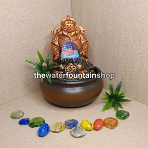 Indoor Desktop Cai Shen Ye Fortune God Fengshui Water Feature Fountain With LED Lights And Rolling Ball For Tabletop