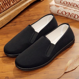 Beijing Cloth Shoes for Men Single Shoe in Black with Soft Sole Breathable Casual Style Flat Heel for Middle-aged and Elderly