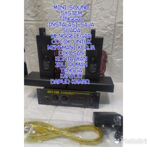 Mini sound system 15watt cocok untuk Anda yang ingin ditemani music murottal di rumah kamar tempat kerja kosan pasar dapur harga per 1 set termasuk 2speaker adaptor kabel audio