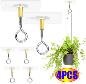 4Pcs No Hole Adhesive Ceiling Hooks No Drill Ceiling Hanging Hook for Hanging Light Plants Lanterns Wind Chime Hanger