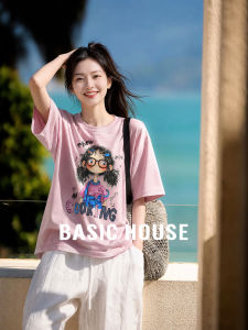 Basic House | Pink Print Short Sleeve T-Shirt Summer