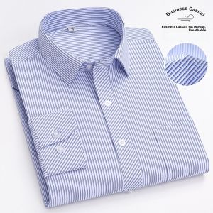 Paul Spring Autumn Long Sleeve Striped Shirt Mens Mid-aged Blue Stripe Work Uniform Business Pure Color Formal Top