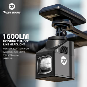 WEST BIKING 1600LM Bicycle Headlight Wireless Remote Control Anti-Glare Bike Light Type-C Charging Waterproof Bike Front Light