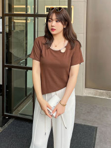 Summer New plus Size Womens Fashion Set Casual Pants Stylish Short Sleeve T-Shirt Two-Piece Set for Heavy Girls MM