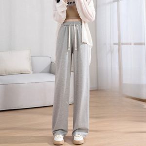 LANGPIN | High Waist Wide Leg Pants Women Summer Thin Ice Silk Draping Floor Length Casual Slimming Straight Cut Trousers