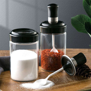 1 pcs Spice Airtight Containers Glass Spice Jar  Seasoning Container Bottle for Kitchen Condiment Salt Storage Bottle with Spoon Kitchen Condiment Organizer with Lid ﻿