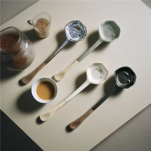 Chinese Ceramic Large Spoon Handmade Long Handle Asian Spoons Retro Porcelain Spoons