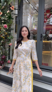 Áo dài cách tân hoa nhí cổ tròn nhẹ nhàng như một giấc mơ AD039 - KHÁNH LINH STYLE
