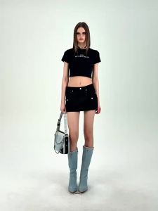 SMFK | Fashionable Design Low Waist Black and White Large Pockets Skirt
