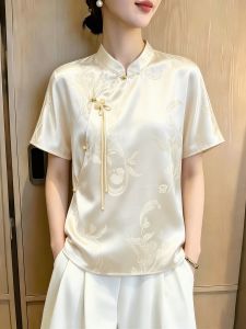 SHUAIYUE | Áo Blouse In Họa Tiết Cổ Trụ Kiểu Trung Quốc Chất Lượng Cao