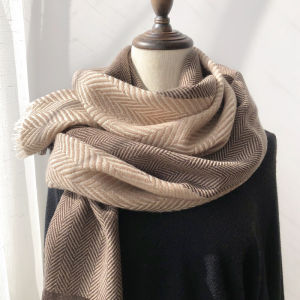 High-End Woolen Scarf Womens Winter British Style Versatile Men Women Couple Double-Sided Triangular Knitted Long Neck Warmer Multi-Purpose