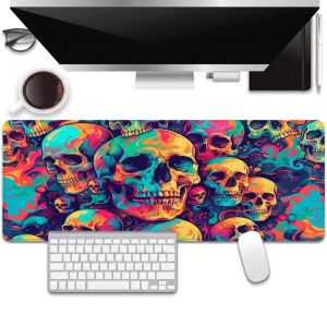 VIKAMA XXL Thảm Để Bàn Đậm Kinh Dị Truyện Tranh Thiết Kế Đầu Lâu Chống Trơn Trượt Gothic Phác Thảo Bàn Phím Chơi Game Miếng Lót Chuột Để Trang Trí