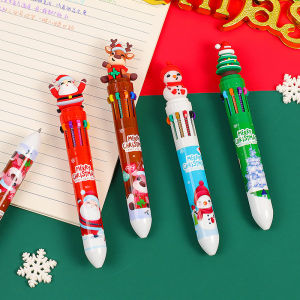 New Cartoon Ten-Color Press Pen Children Student Kids 10-Color Ballpoint Pen Creative Christmas Gift