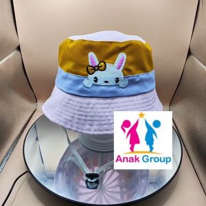 topi bucket anak perempuan hello kitty dan beruang lucu usia 1-9 tahun bisa bordir nama