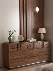 Walnut Colored Solid Wood Storage Chest Five Drawer Cabinet