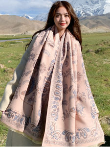 Elegant Womens Cashmere Shoulder Shawl Double-Sided Warmth Plant Floral Pattern Ethnic Style Rectangle Silken Wrap Spring Autumn
