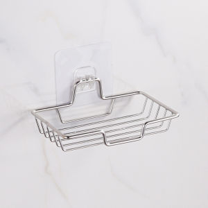 Stainless Steel Wall Mount Soap Holder No Drill Bathroom Hanger Holds Kitchen Sponge Tray Household Sticky Shower Soap Dish Rack