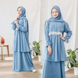 GAMIS ANAK SET HIJAB ARYANA SYARI KIDS MANGOCRAPE MIX RENDA GAMIS + HIJAB Baju Muslim Anak Tanggung