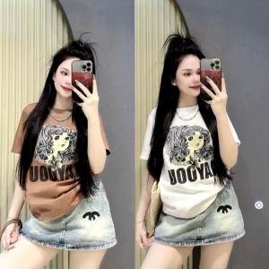 Áo thun nữ Cotton Thái dáng suông form vừa in hình nổi (cotton cô gái tóc xù)