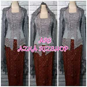 set kebaya manten kebaya brukat kutubaru + longtorso + rok dan slendang mutiara