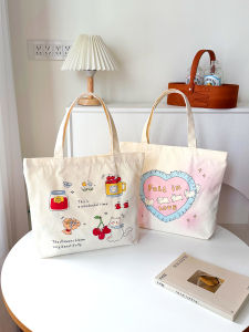 Cute Magnetic Buckle Canvas Tote Bag Women Large Capacity Ins Style Travel Handbag Simple Korean Version Student Class Bag