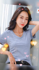 ( Mặc là mê * ) Áo phông Nữ Cổ Tim Tay ngắn  Trẻ Trung Mẫu Mới nhất