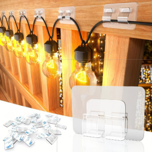 20pcs Waterproof Heavy Duty Hooks Punch Free Heavy Duty Cable Clips Self Adhesive Clips Hanging Outdoor Christmas String Lights