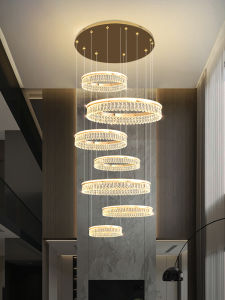 Modern Minimalist Crystal Chandelier Living Room Lighting Villa Double Height Loft Apartment Hanging Lamp Smart Voice Control