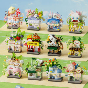 Library Candy Store Pet Store Bread Street View Coffee Shop City Miniature Small Building Blocks Ornaments Store Childrens Toys