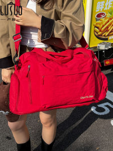 Red Large Capacity Travel Bag Womens 2025 New Handheld Business Trip Expandable Luggage Sports Fitness Bag Fashion Trend