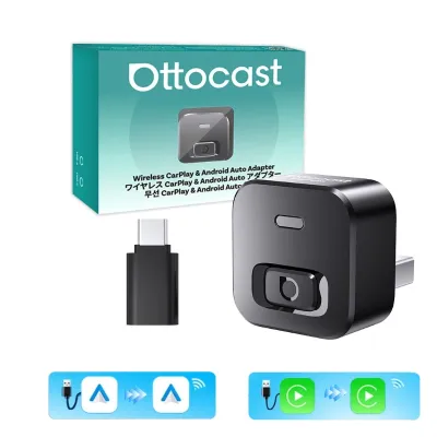 Ottocast Mini 2 Wireless Carplay Adapter Converter Mini CP AA Upgrade Device Wi-Fi6 BT5.4 Dual Channel Plug&Play Smart Pairing