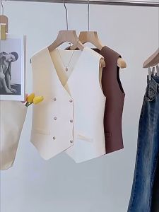 🔥Fran🔥 blouses women new style 2025 Solid Color Knitted Vest Women Design Sense Retro V-neck Vest Sleeveless Short Top