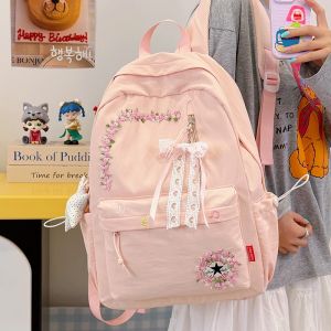 clu 2026 New Trendy Floral Nylon Student Backpack Large Capacity Lightweight Youth Schoolbag ulc