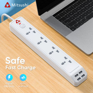 Mitsushi Multi-Function Socket Plug Universal Socket/ Power Board / Power Strip with 4 Power Socket + 4 USB Ports with Independent Switch Charger Adapter 2500W