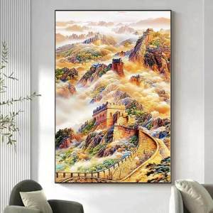 Handmade Cross Stitch Wall Mount Landscape Full Embroidery Longitudinal Version Great Wall of China New 2025 Model Thread Embroidery