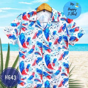 เสื้อฮาวาย ✅พร้อมส่ง ไหมอิตาลี เกรด A ลายขนนก