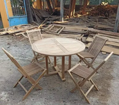 1 set meja makan bulat murah 4 kursi lipat knockdown praktis