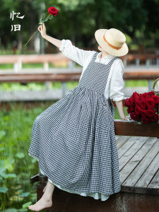 Romantic Summer Long Dress Womens Checkered Strapless Linen Dress Back Waist Belted Skirt Commute Artistic Style No Sleeve